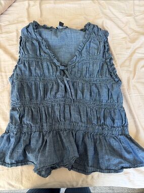 Ruffled Tie-Front Sleeveless Tank Top - Blue